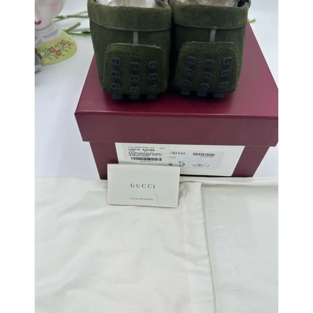 Men's Gucci GG embossed suede driver loafers size 8.5 fits 9 US made in Italy